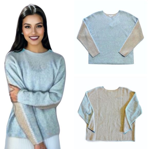 Johnny Was Calme Color Block Waffle Texture Pullover Sweater - Picture 1 of 17